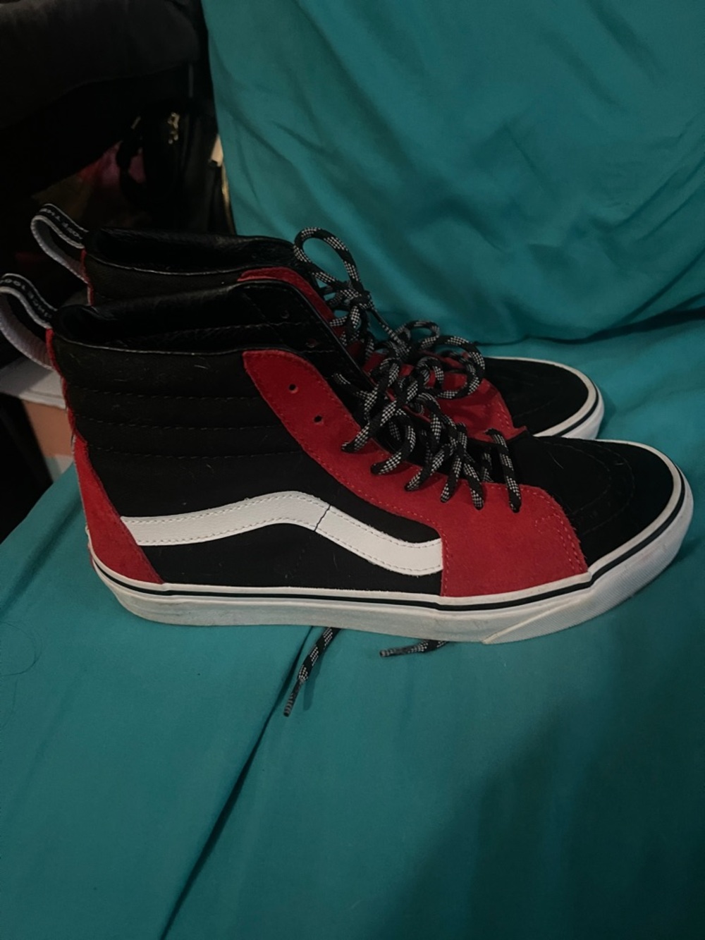 Vans Black, Red & White High-Top Skate Shoes